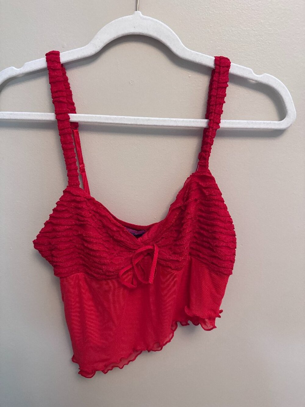 Edikted Red Asymmetrical Ruffle Mesh Cami Top Red NWT Size M